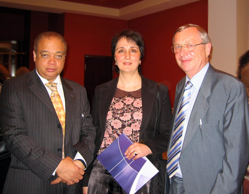 Dr. Landis Henry (STCU, Deputy Director / Canada) stands with Dr. Bela Tsipuria, Deputy Minister of Education and Science of Georgia and Prof. Walter Steiner, Technical University of Graz, Austria